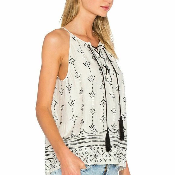 Joie Linen/Silk Embroidered Tassel Ties top M - Picture 4 of 4